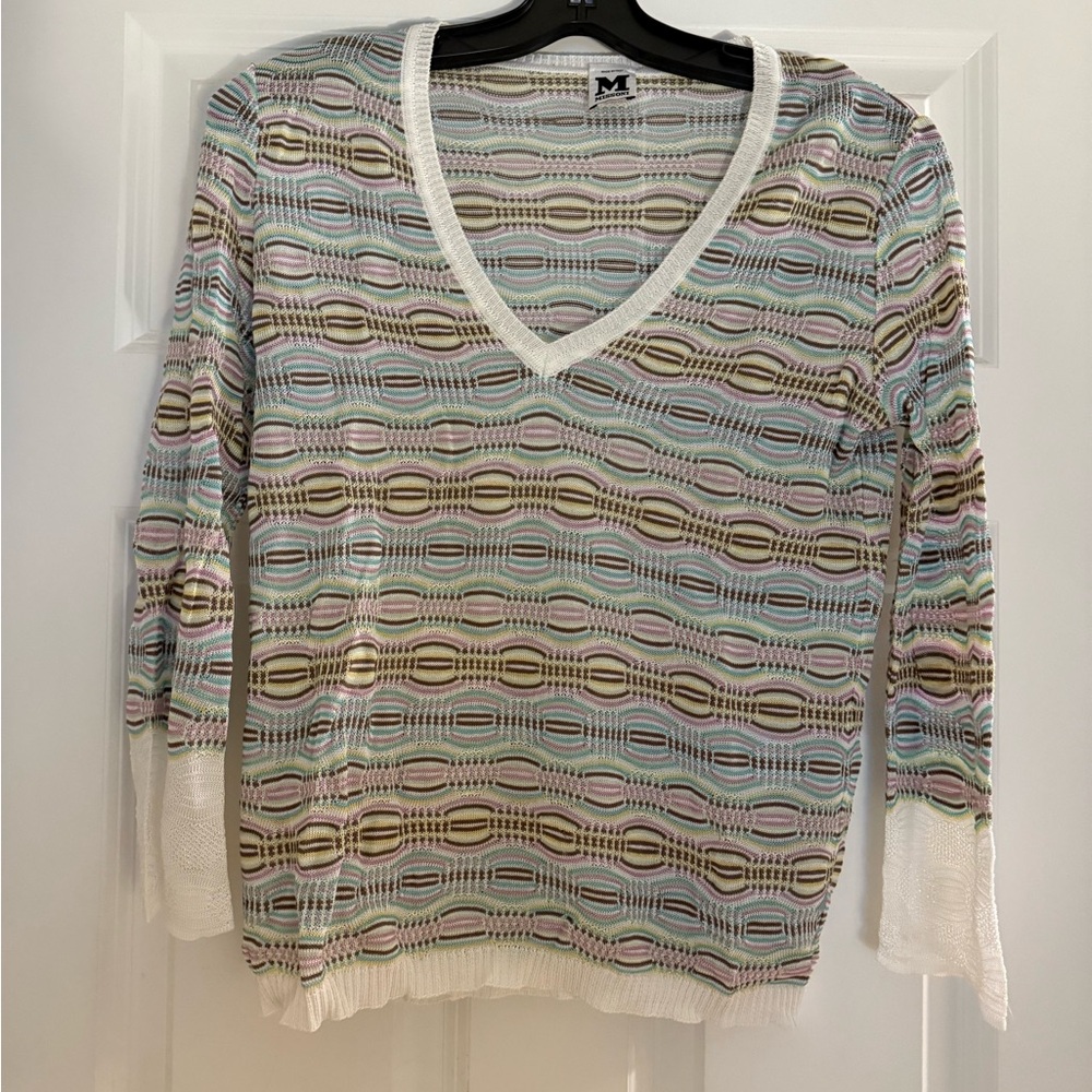 Missoni Multicolor Open Knit V-Neck Sweater - Pastel Stripes